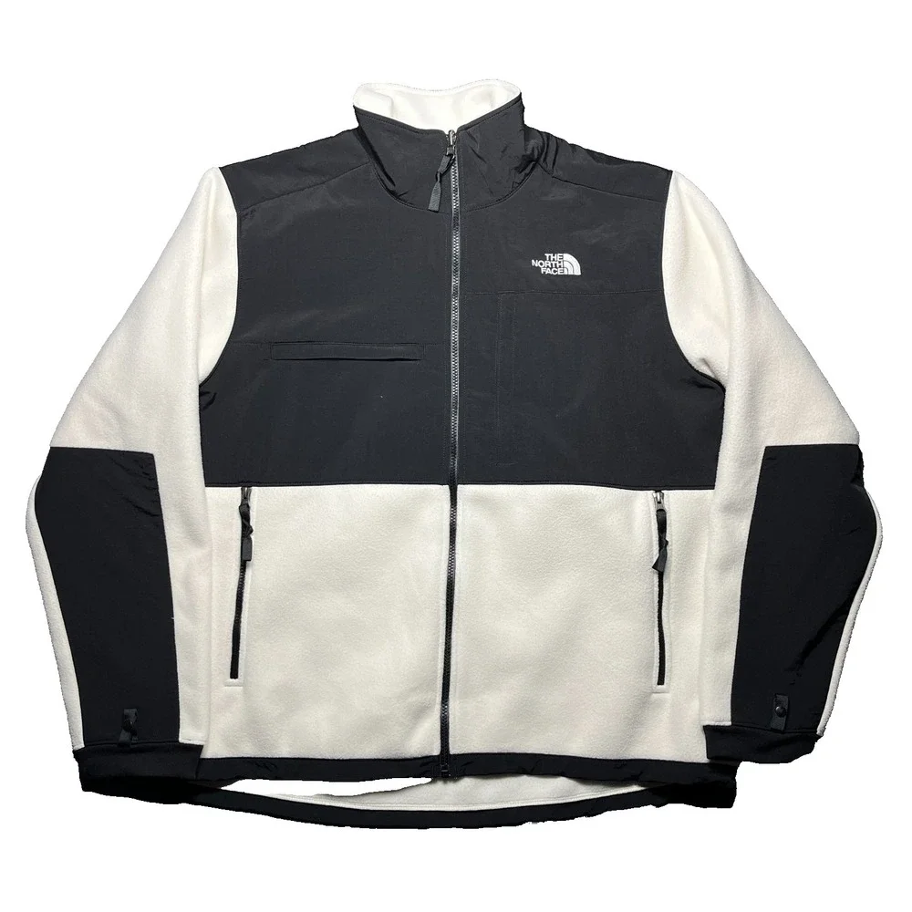 The North Face Denali Jacket Mens XL White Black Full Zip Gorpcore Hiking Fleece